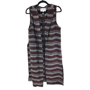 BCBGeneration Tweed Cardigan Duster Side Slits Open Front Striped Red Black M